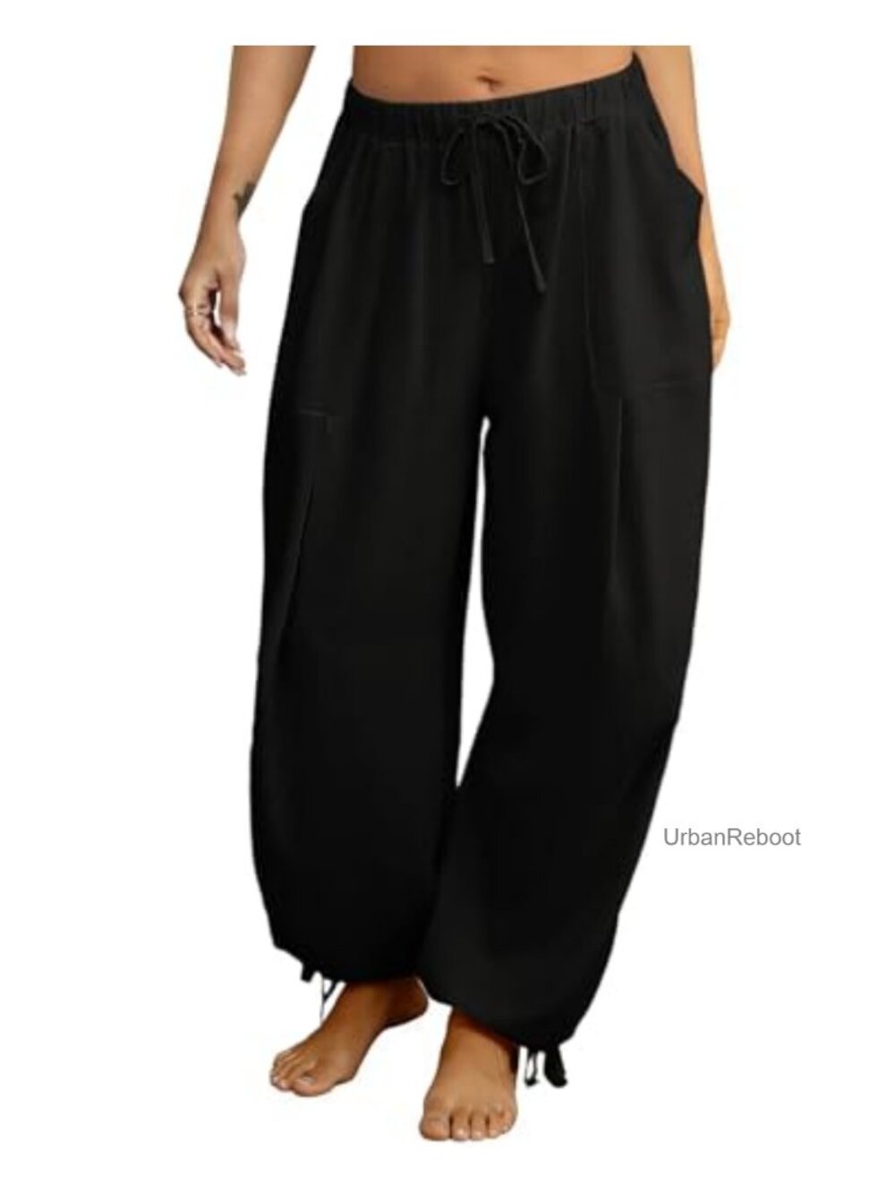 Women's Flowy Linen Harem Barrel Casual Pants with Pockets
